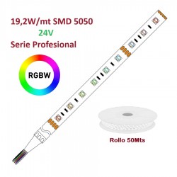 Tira LED Flexible 24V 19,2W/mt 60 Led/mt SMD 5050 IP20 RGBW, Serie Profesional, rollo 50 mts